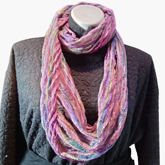 Multicolor Croft Barrow Infinity Scarf Lightweight Textured Pink Yellow Purple - Picture 1 of 6